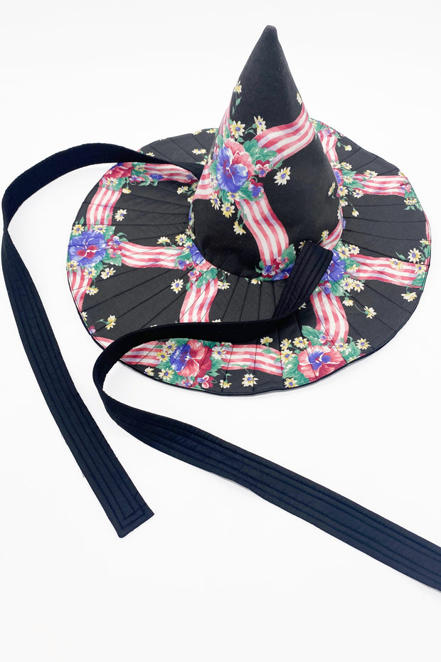 Striped Ribbons & Pansies Witch Bonnet