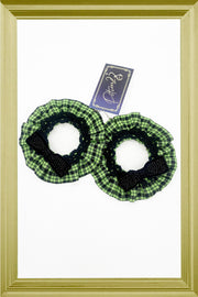 Green Plaid Ruffle Earrings