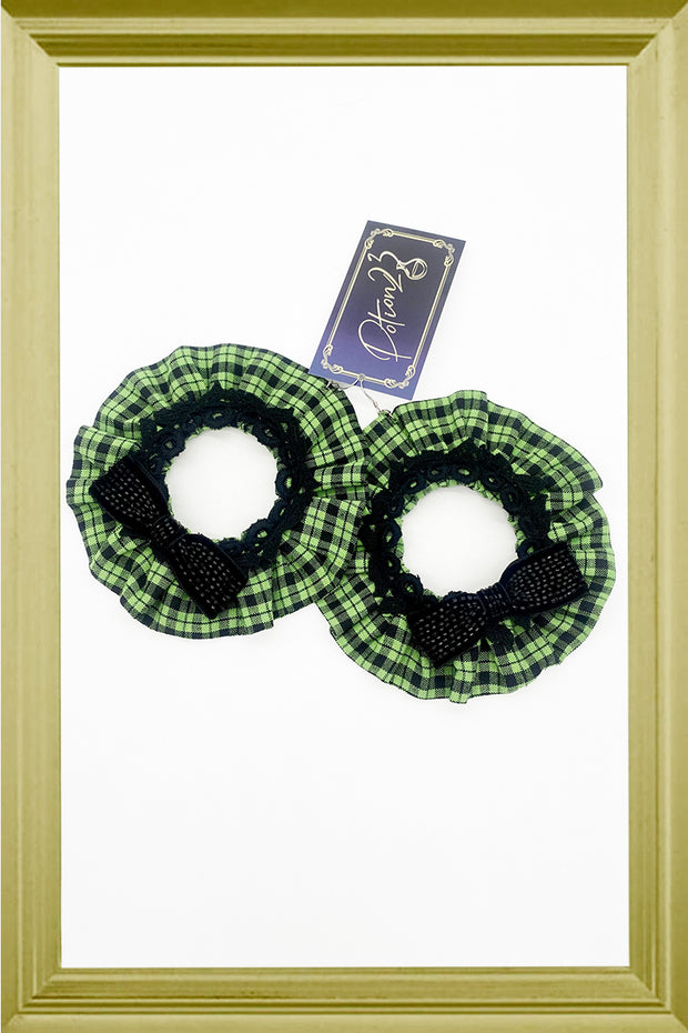 Green Plaid Ruffle Earrings