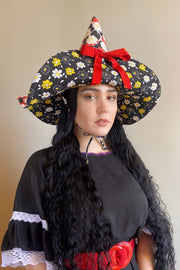 Graphic Black Florals Reversible Witch Hat
